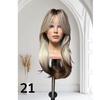PERUKA 21 CZEKOLADOWY BRAZ Z BEZOWYMI BLONDAMI