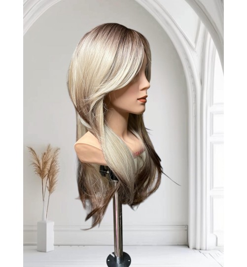 PERUKA 21 CZEKOLADOWY BRAZ Z BEZOWYMI BLONDAMI