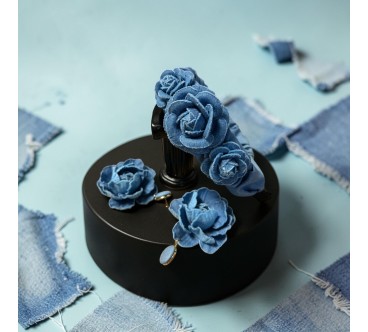 Op.52 Piękny zestaw opaska + kolczyki różyczki