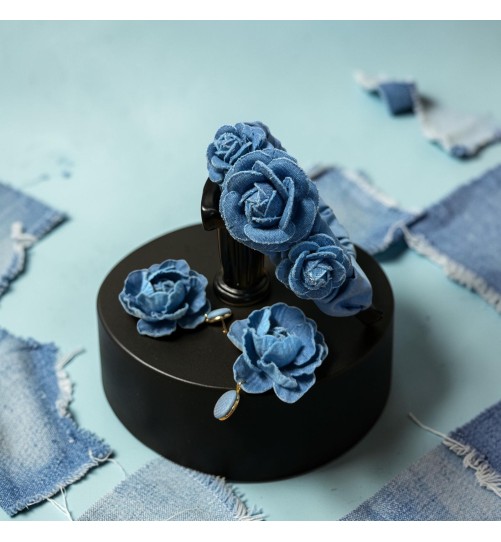 Op.52 Piękny zestaw opaska + kolczyki różyczki