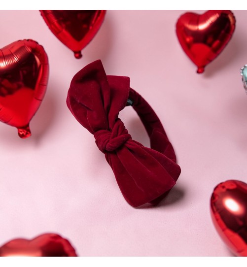 Op.55 Czerwona opaska z kokardką zamszowa