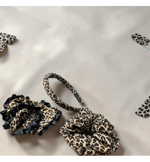 Op.59 Zestaw cieniutka opaska panterka+ dwie piękne gumki panterka