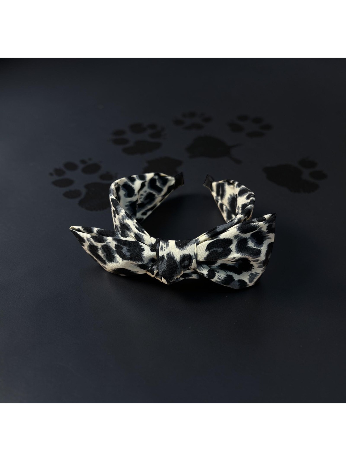 Opaska Op.73 panterka popielato-czarna z kokardką