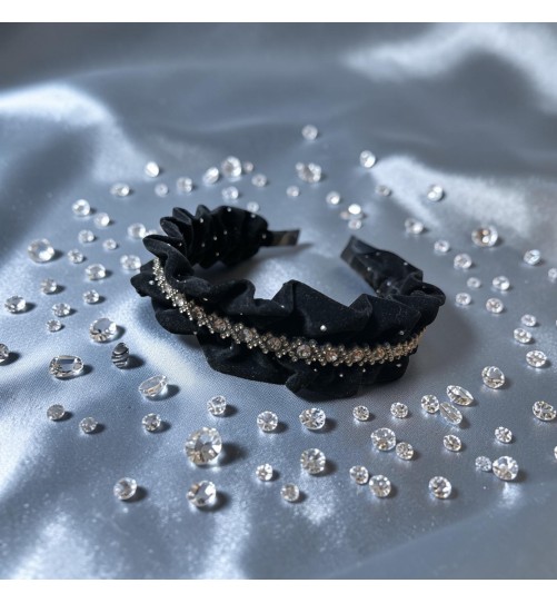 Op.61 Opaska Czarna Zamszowa z dodatkiem cyrkoni i cekiny