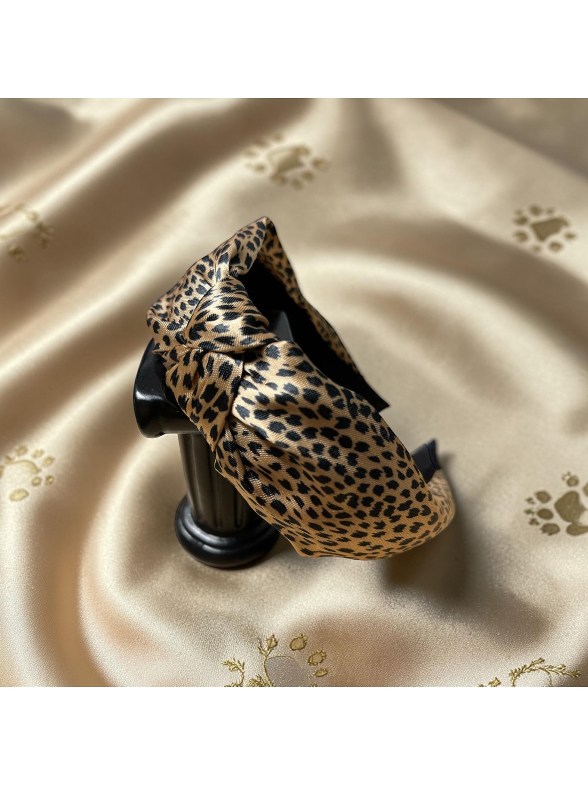 Op.30 Opaska Satynowa Panterka Czarna z Złotem