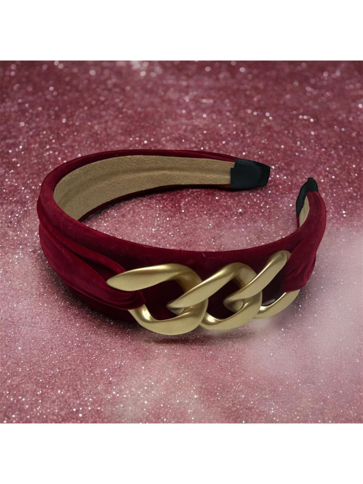 Op.80 Opaska Czerwona Zamszowa z Łańcuchem