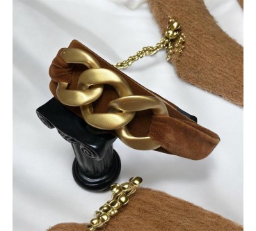 Op.80 Opaska Brązowa Zamszowa z Łańcuchem