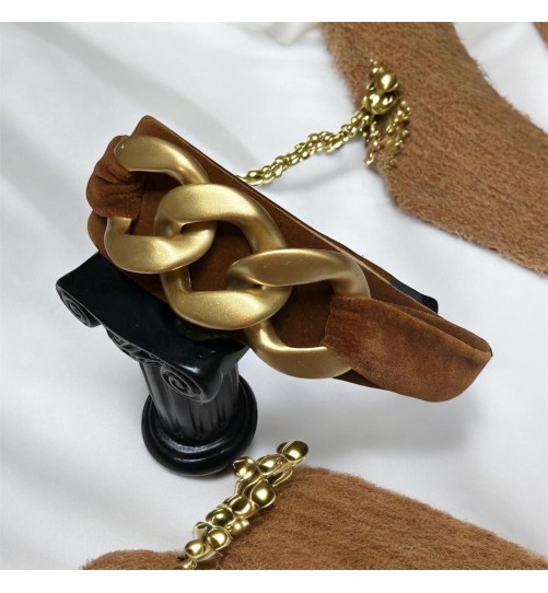 Op.80 Opaska Brązowa Zamszowa z Łańcuchem