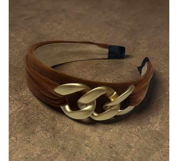 Op.80 Opaska Brązowa Zamszowa z Łańcuchem