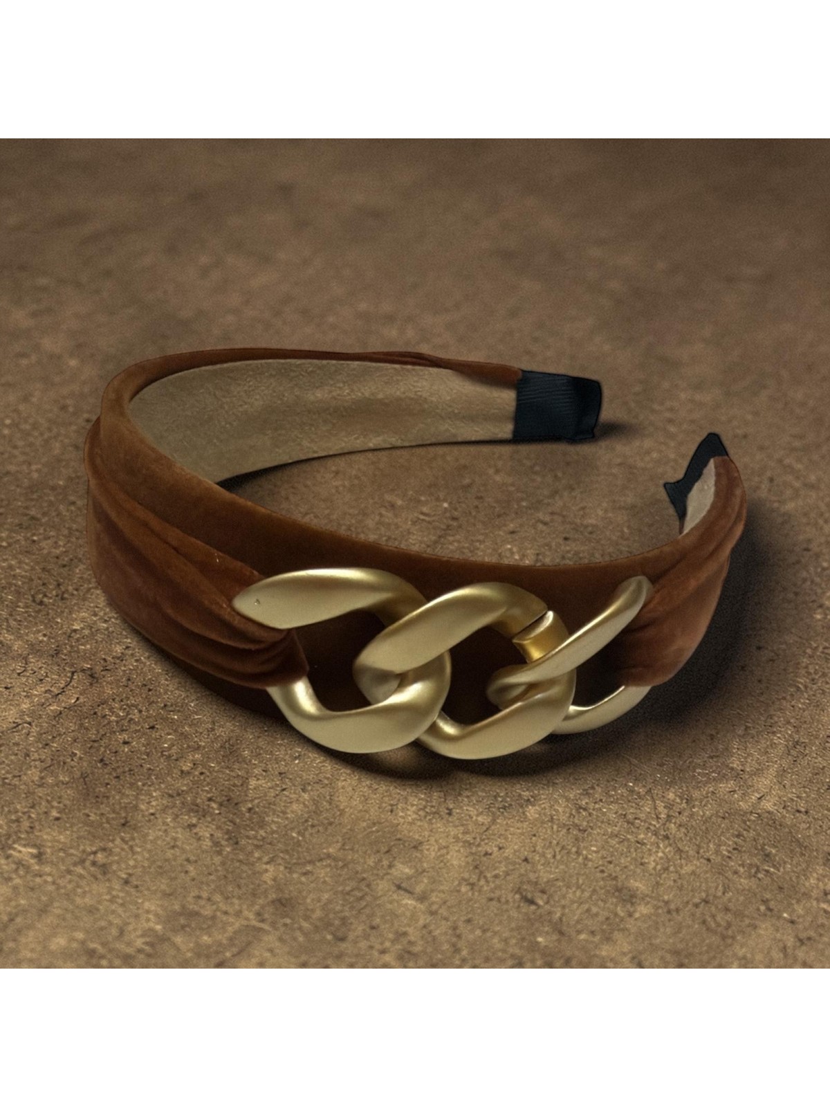 Op.80 Opaska Brązowa Zamszowa z Łańcuchem