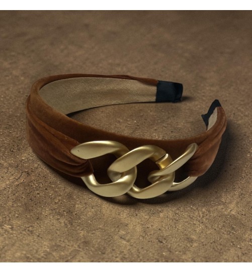 Op.80 Opaska Brązowa Zamszowa z Łańcuchem