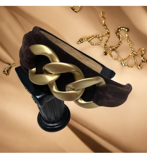 Op.80 Opaska Czekoladowa Zamszowa z Łańcuchem