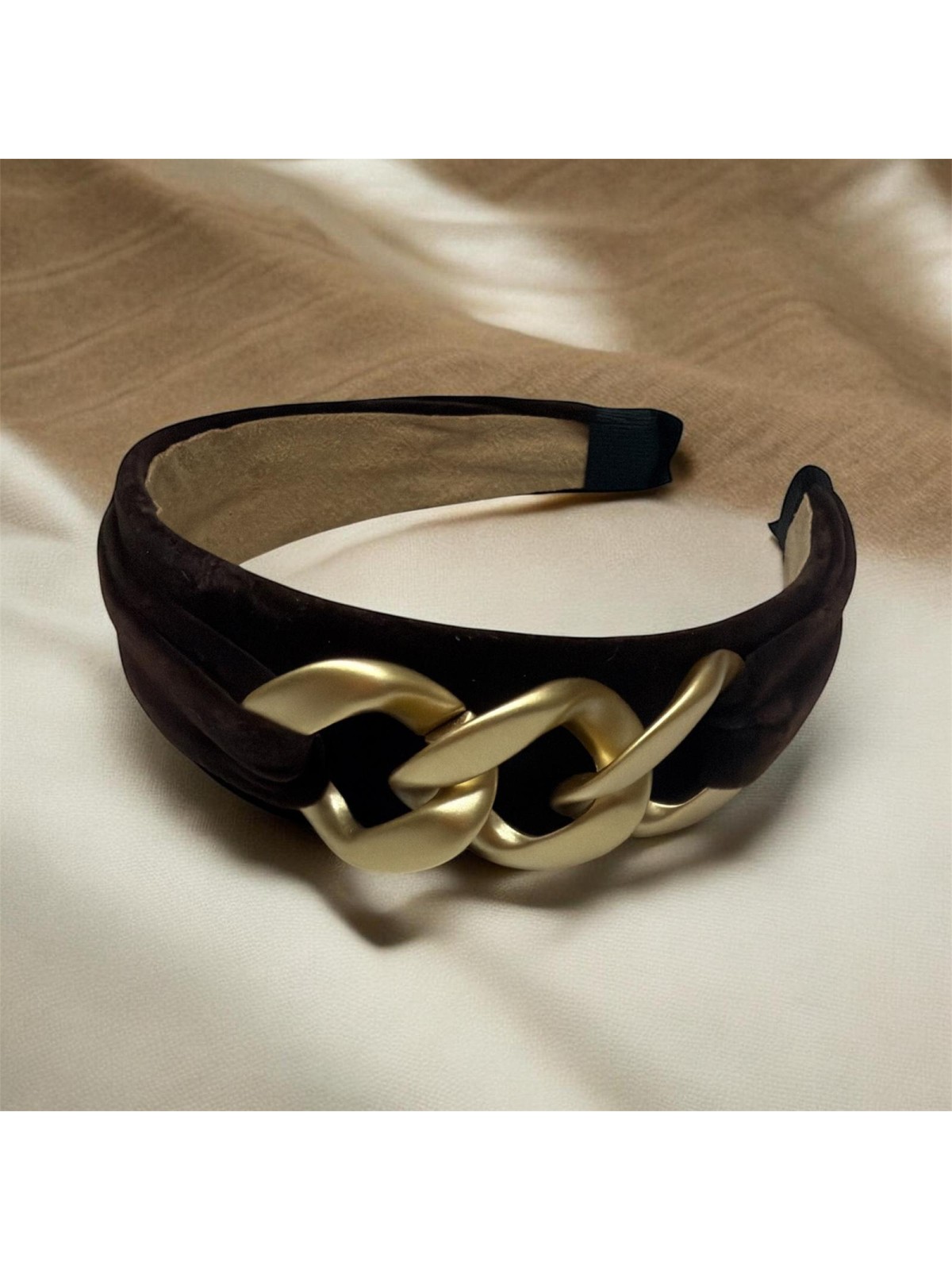 Op.80 Opaska Czekoladowa Zamszowa z Łańcuchem