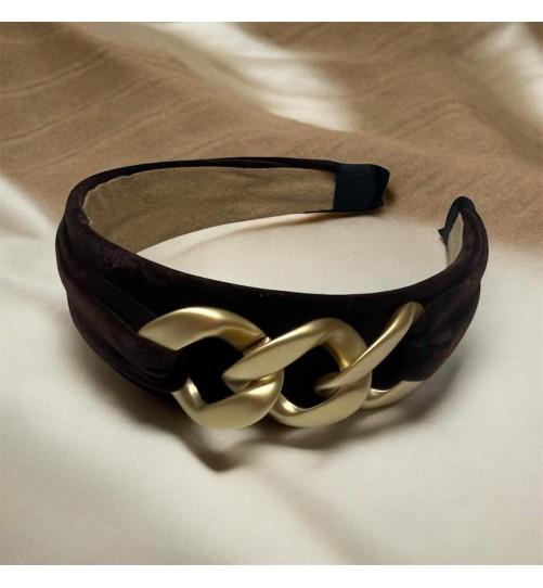 Op.80 Opaska Czekoladowa Zamszowa z Łańcuchem