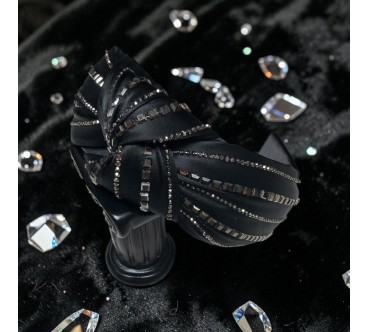 Op.82 Czarna Satynowa Opaska ze Srebrnymi zdobieniami