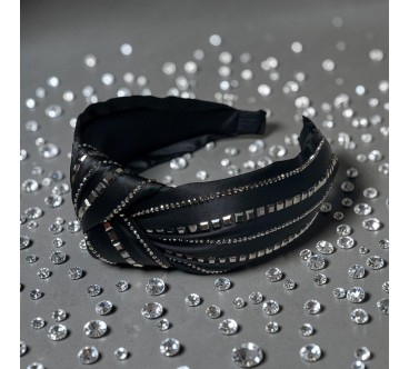 Op.82 Czarna Satynowa Opaska ze Srebrnymi zdobieniami