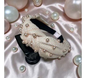 Op.85 Opaska Beżowa z Perłami