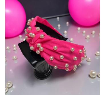 Op.86 Opaska Neonowa Różowa z Perłami