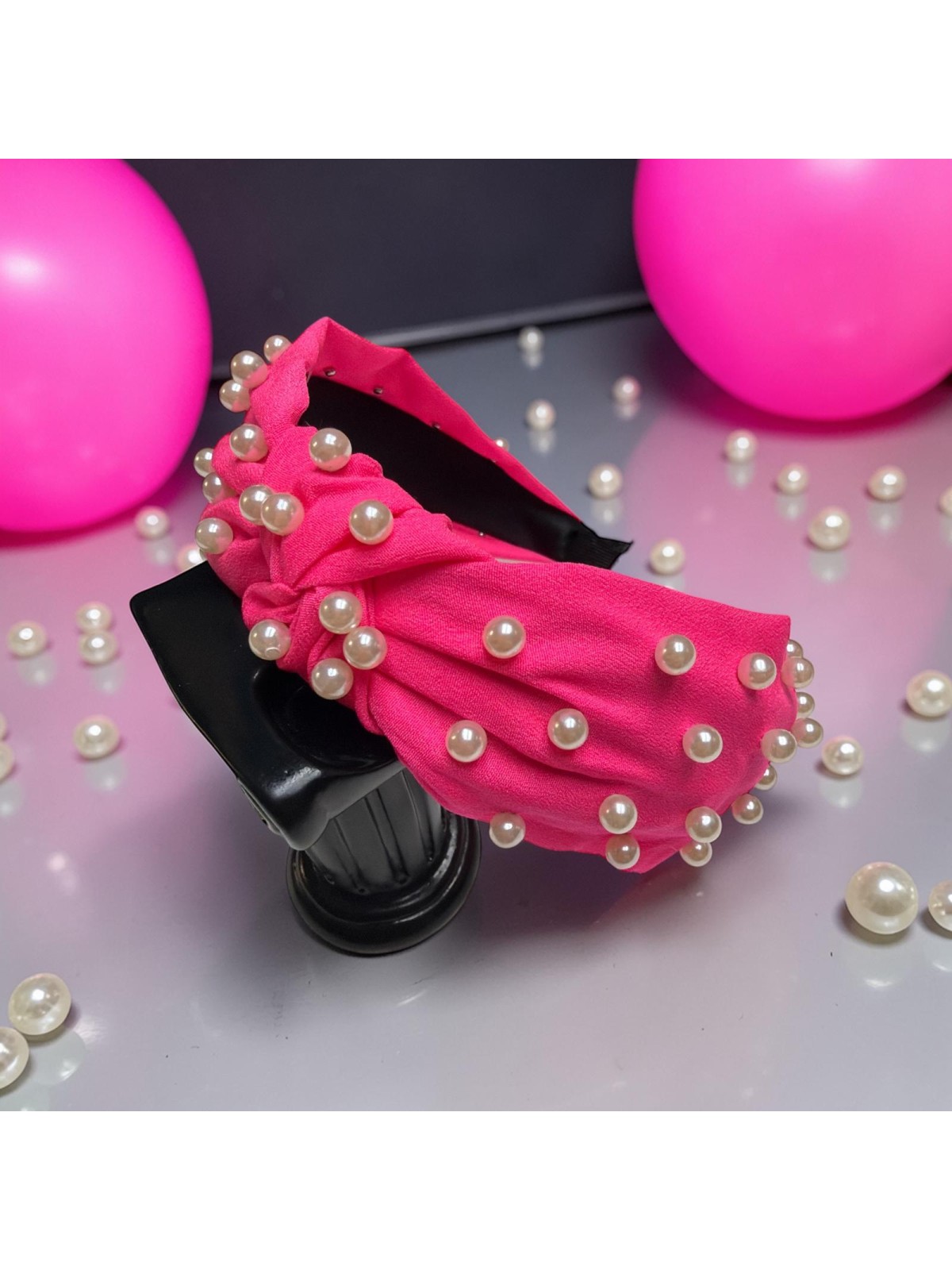 Op.86 Opaska Neonowa Różowa z Perłami