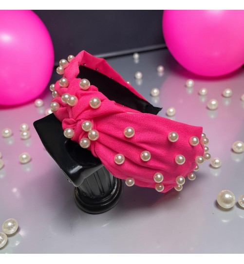 Op.86 Opaska Neonowa Różowa z Perłami