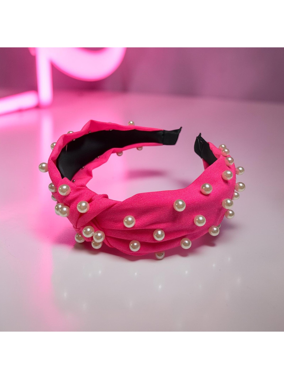 Op.86 Opaska Neonowa Różowa z Perłami