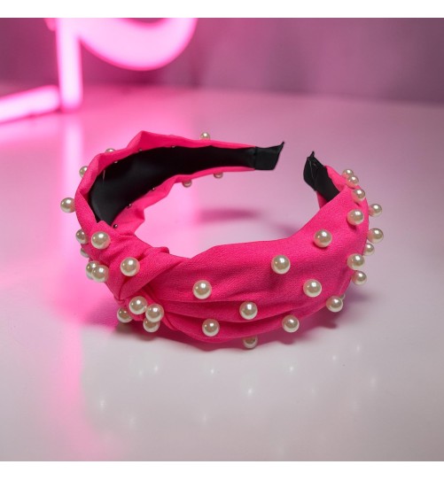 Op.86 Opaska Neonowa Różowa z Perłami