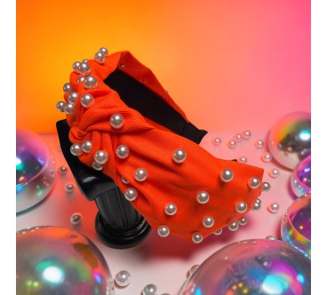 Op.86 Opaska Neonowa Pomarańcza z Perłami