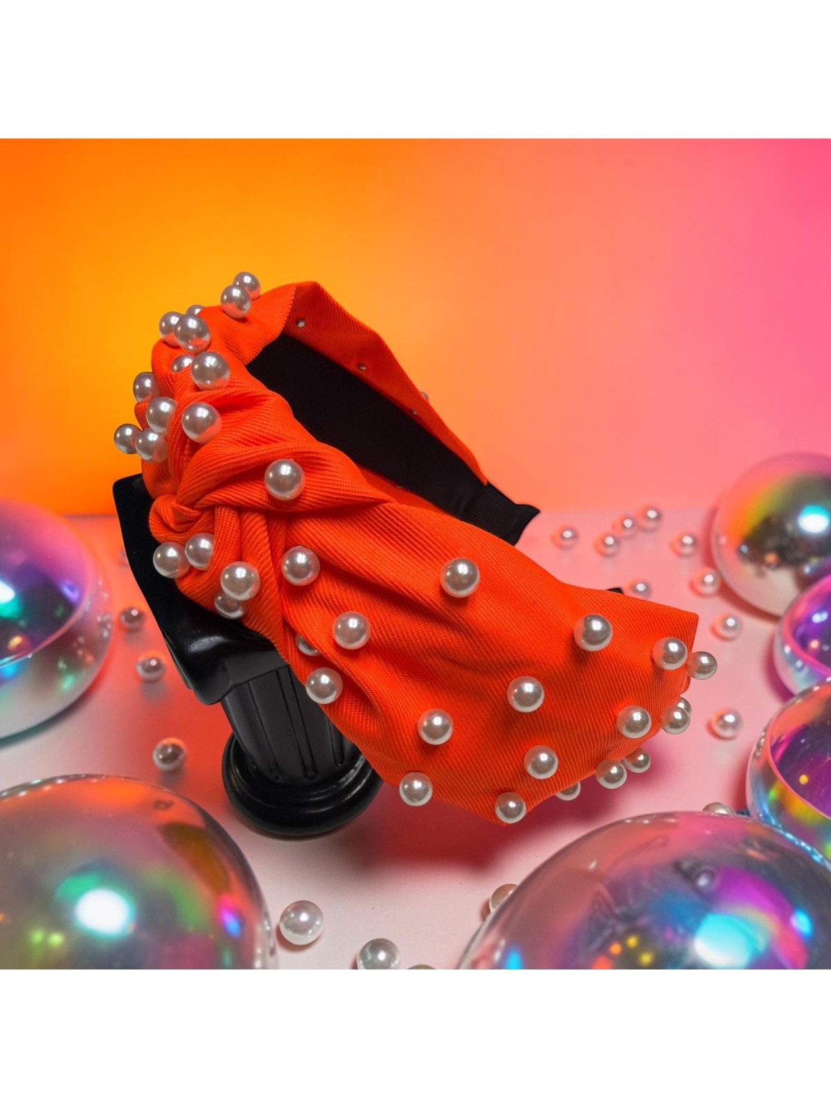 Op.86 Opaska Neonowa Pomarańcza z Perłami