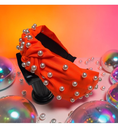 Op.86 Opaska Neonowa Pomarańcza z Perłami