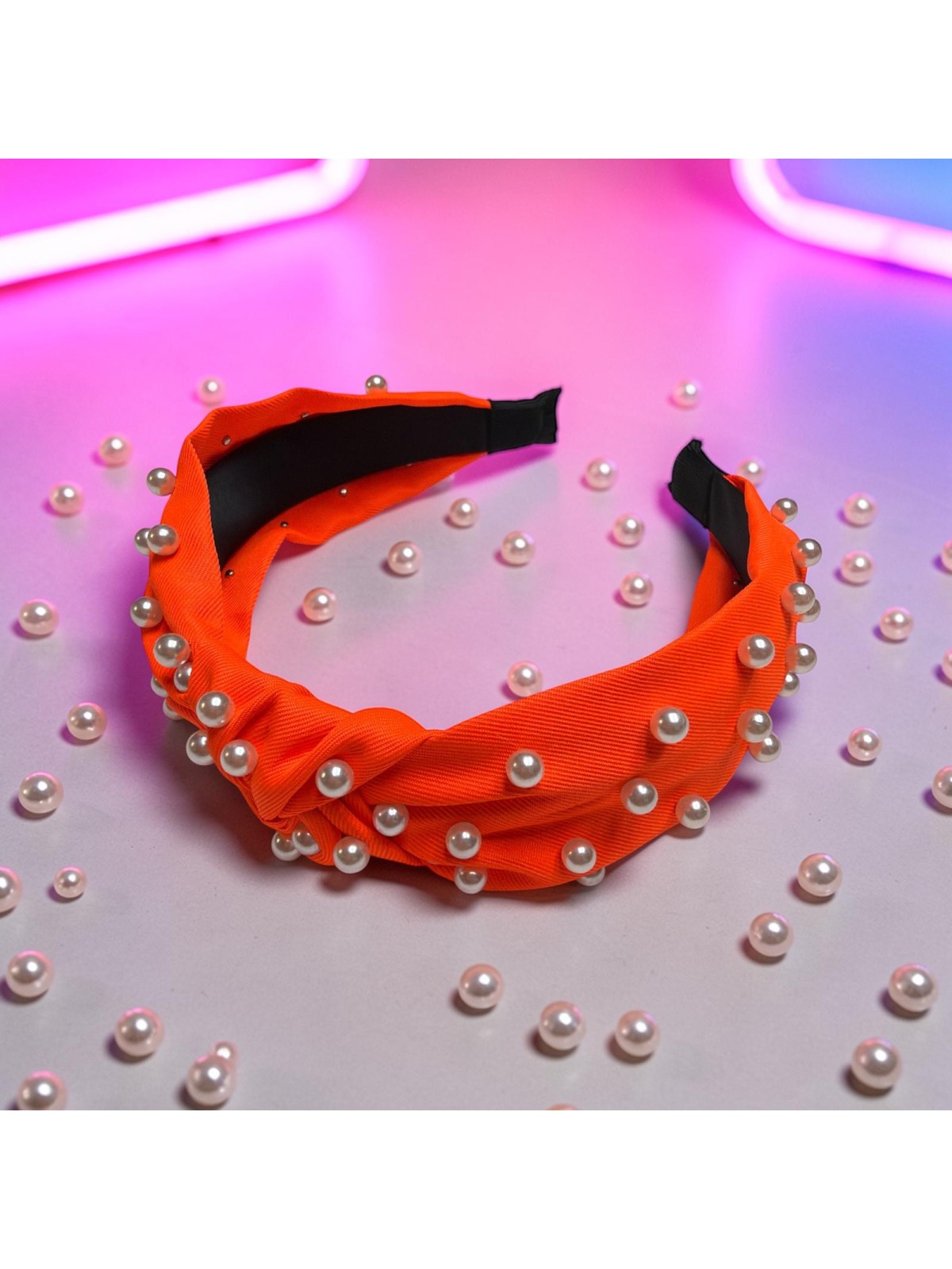 Op.86 Opaska Neonowa Pomarańcza z Perłami