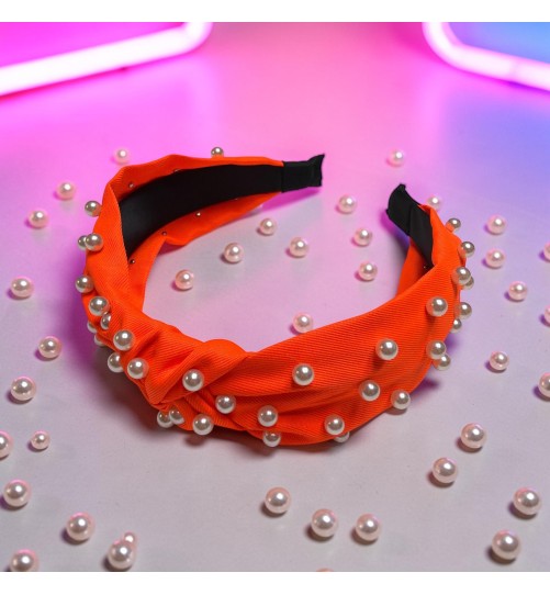 Op.86 Opaska Neonowa Pomarańcza z Perłami