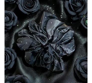 Czarna Satynowa Gumka z Cyrkoniami