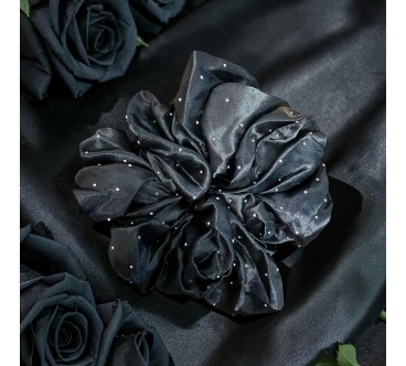Czarna Satynowa Gumka z Cyrkoniami