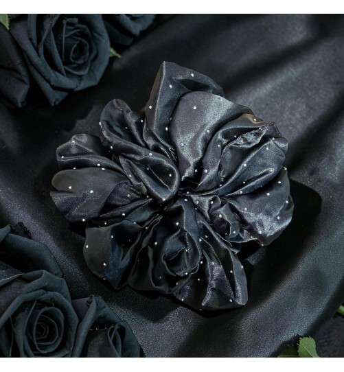 Czarna Satynowa Gumka z Cyrkoniami