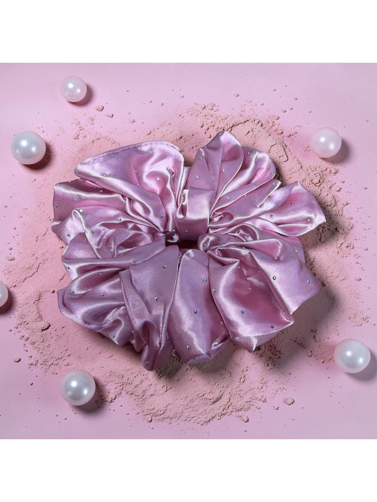 Gumka Satynowa Pudrowy Róż z Cyrkoniami