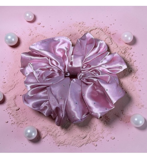 Gumka Satynowa Pudrowy Róż z Cyrkoniami