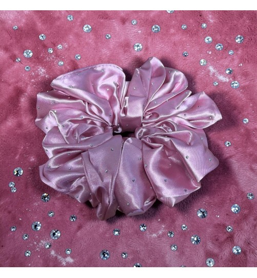 Gumka Satynowa Pudrowy Róż z Cyrkoniami