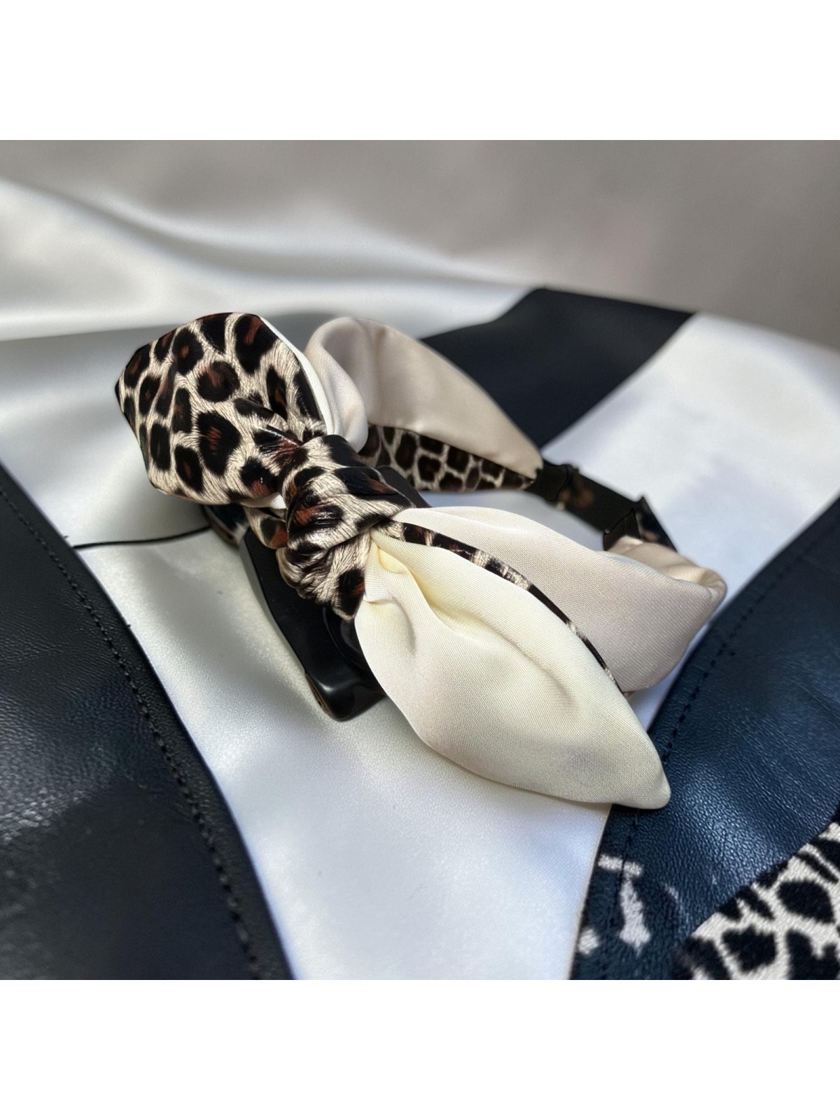 Op.87 Opaska Ekoskóra z Materiałem kolor Śmietanka