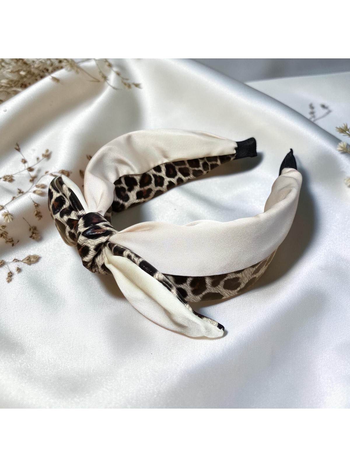 Op.87 Opaska Ekoskóra z Materiałem kolor Śmietanka