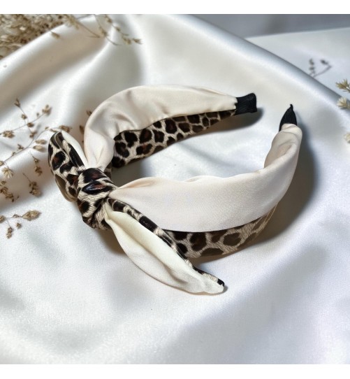 Op.87 Opaska Ekoskóra z Materiałem kolor Śmietanka