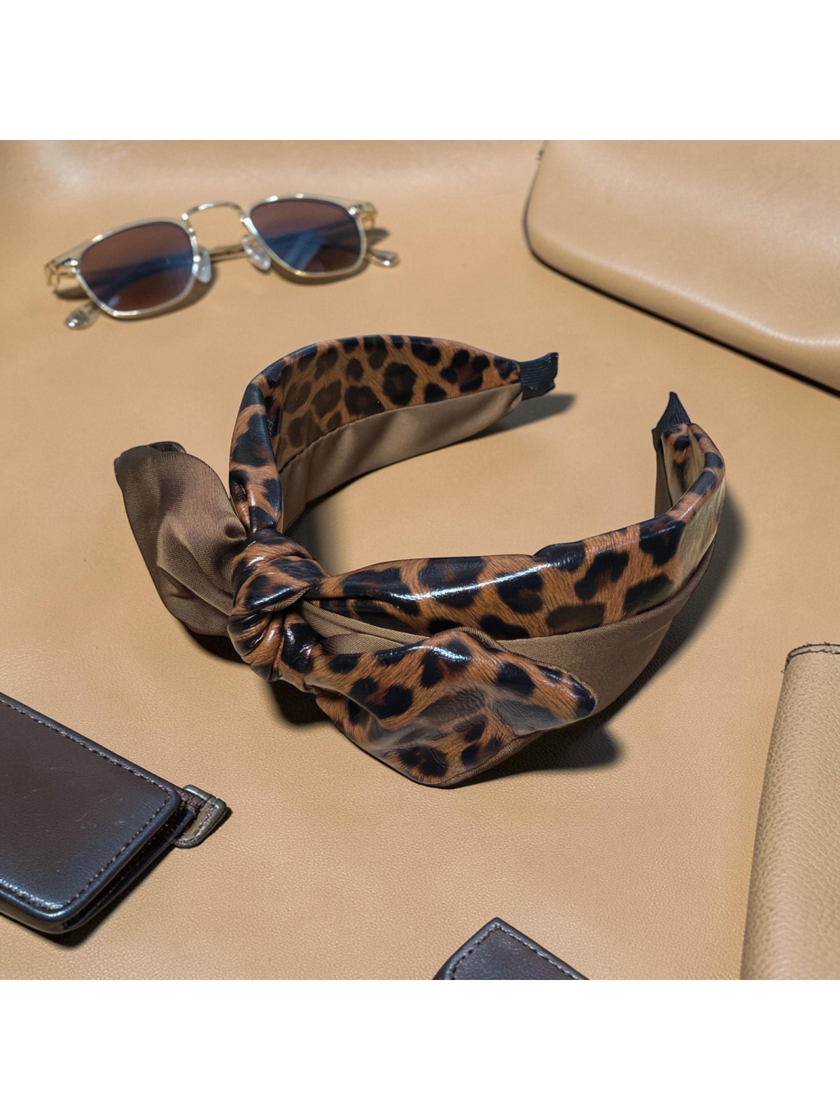 Op.87 Opaska Brązowa Ekoskóra z Materiałem