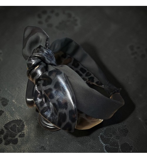 Op.87 Opaska Czarna z Ekoskóry i Materiału