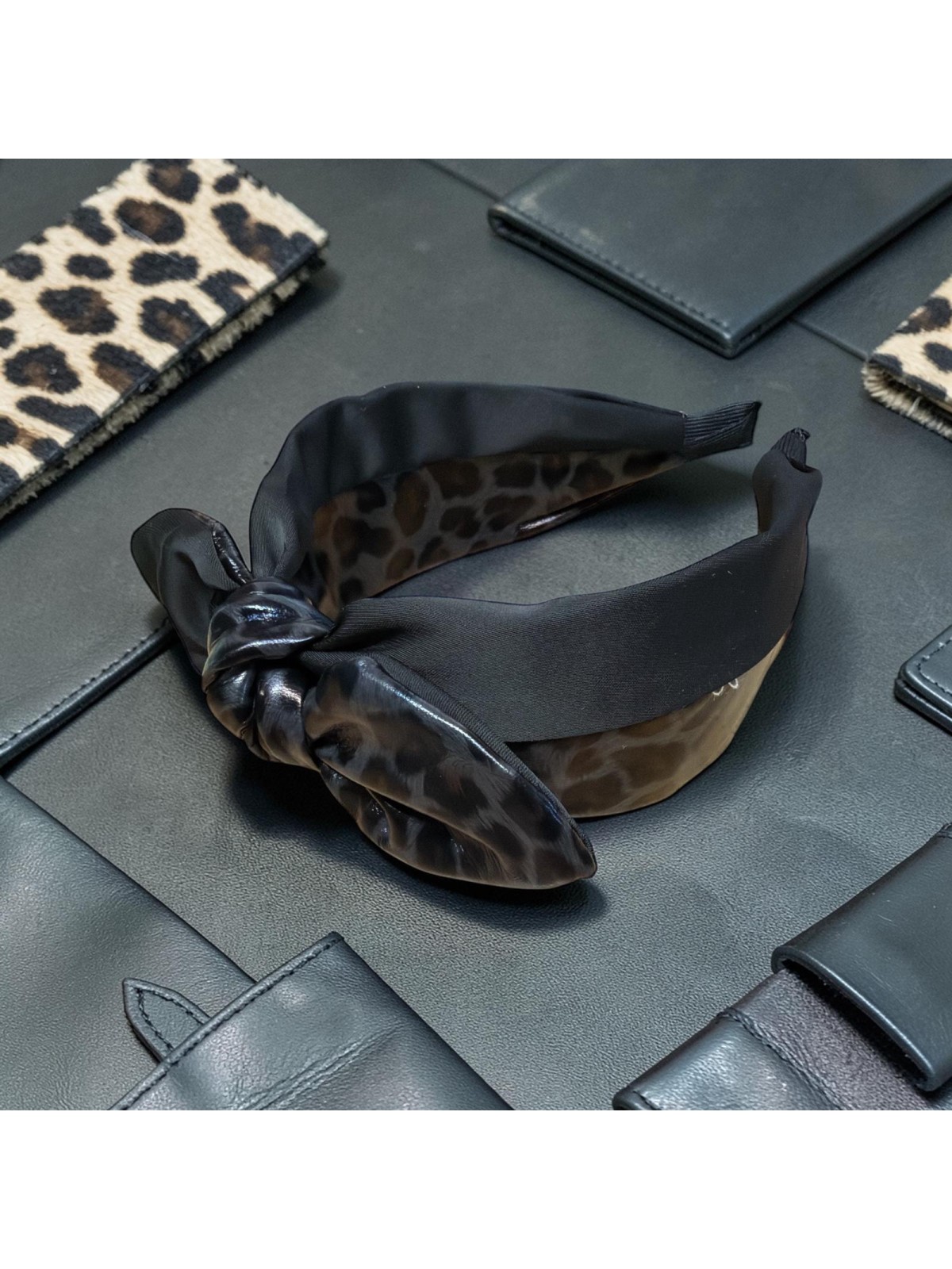 Op.87 Opaska Czarna z Ekoskóry i Materiału