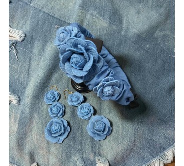 Op.88 Piękny zestaw opaska + kolczyki trzy różyczki