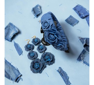 Op.89 Piękny zestaw ciemny odcień opaska + kolczyki potrójna  róża