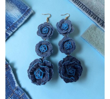 Op.89 Piękny zestaw ciemny odcień opaska + kolczyki potrójna  róża