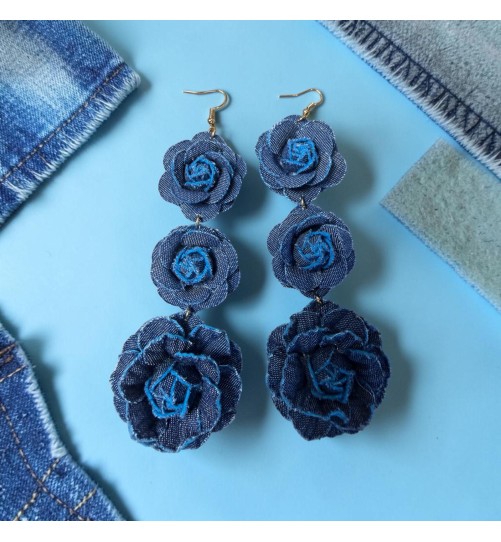 Op.89 Piękny zestaw ciemny odcień opaska + kolczyki potrójna  róża