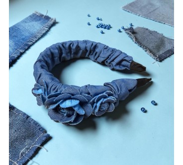 Op.89 Piękny zestaw ciemny odcień opaska + kolczyki potrójna  róża