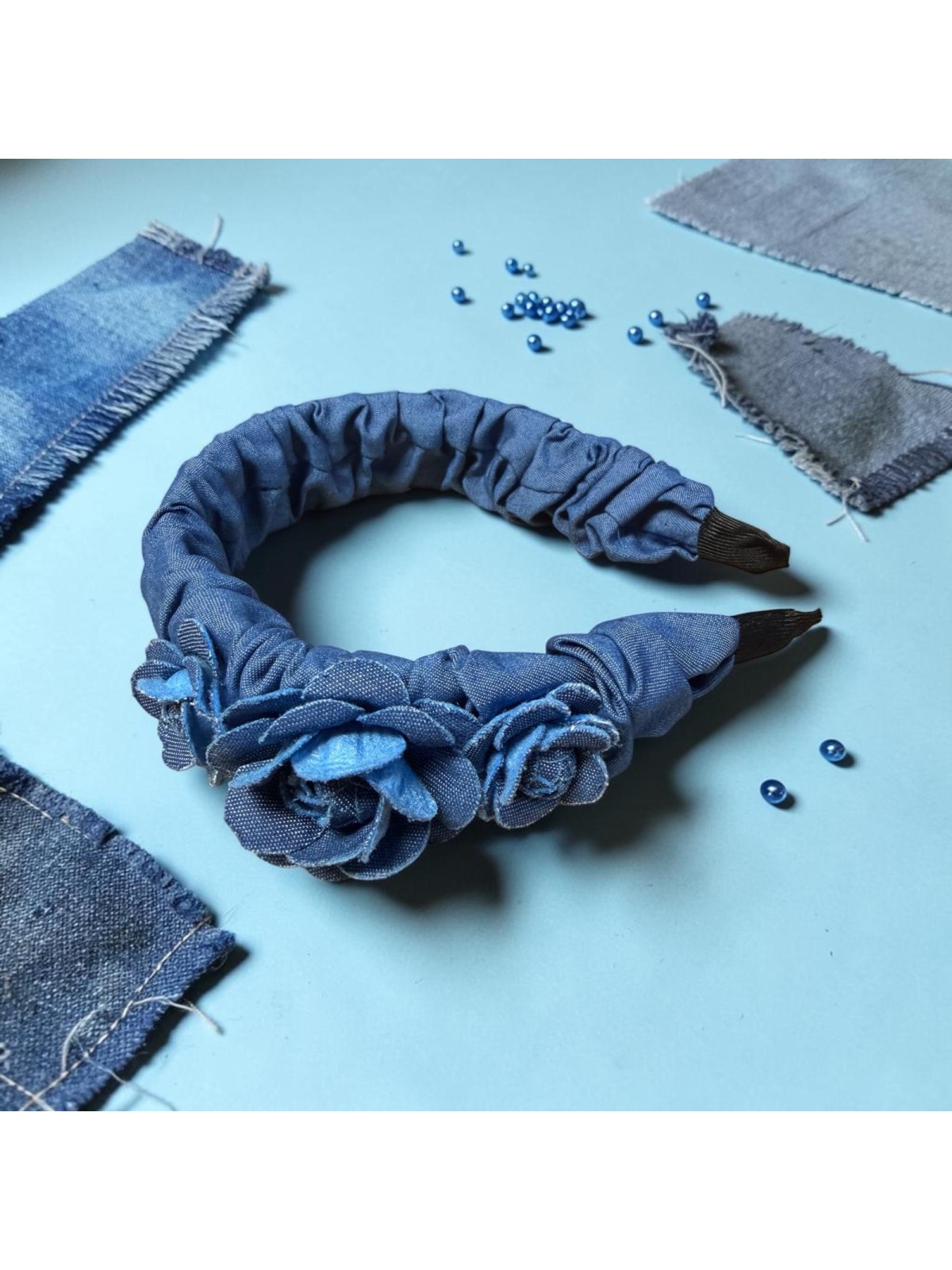 Op.89 Piękny zestaw ciemny odcień opaska + kolczyki potrójna  róża