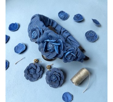 Op.90 Piękny zestaw ciemny odcień opaska + kolczyki pojedyńcza róza